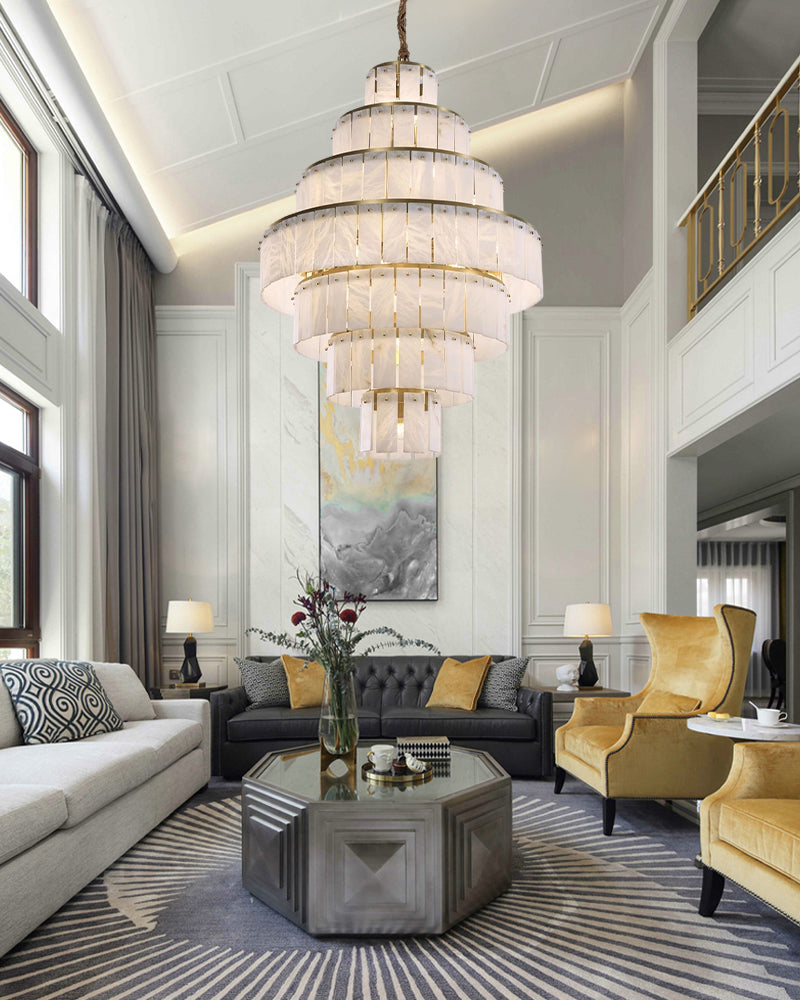 Stairwell Luxury Modern LED High Ceiling Large Alabaster Chandelier