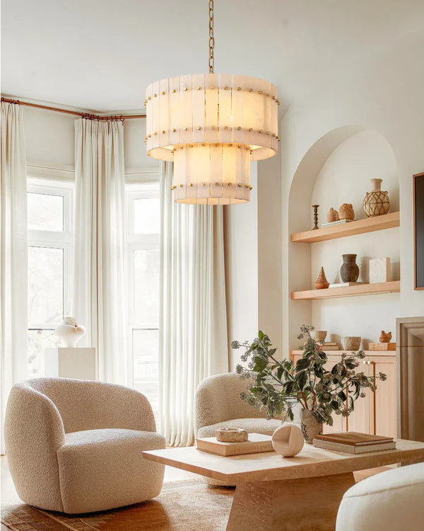 Sun Marcus Alabaster Round Tiered Chandelier