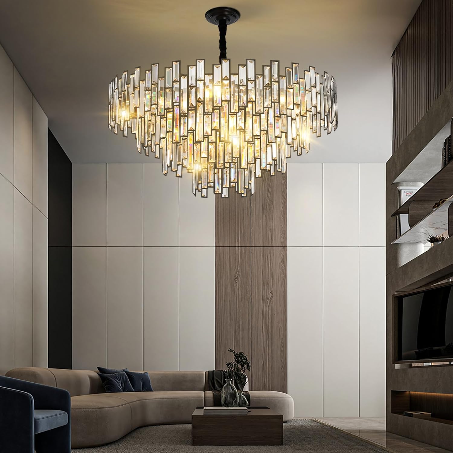 Modern Crystal Chandelier for High Ceilings