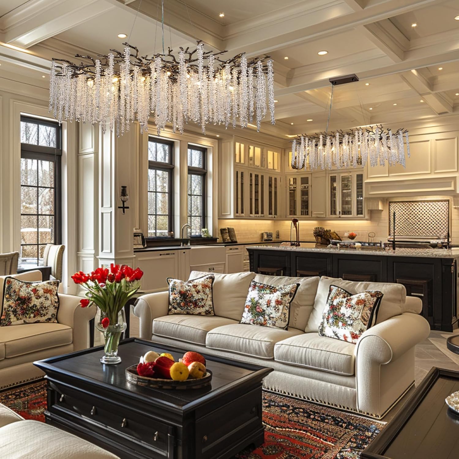 YUYI Modern Black Crystal Chandelier with 18 G9 Bulbs