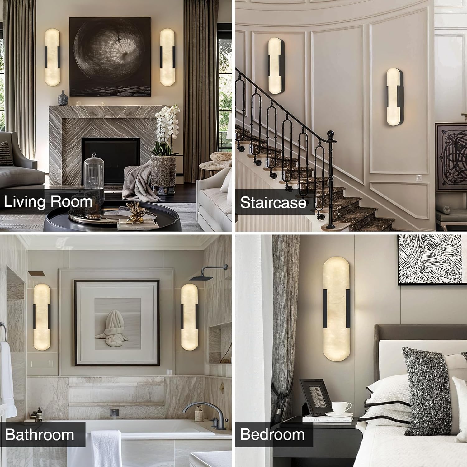 Elegant Black Alabaster Marble Wall Sconce Set of 2