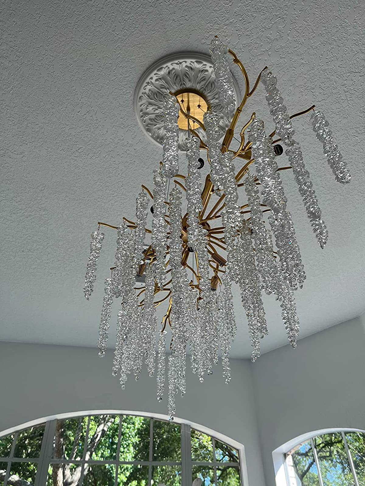 Elegant Crystal Icicle Chandelier in Branch Style for Dining Table Use