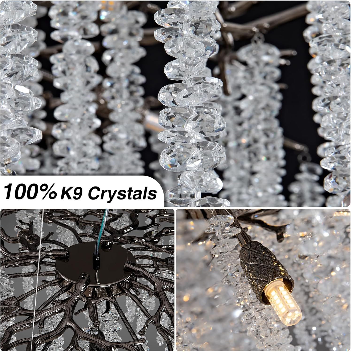 YUYI 47.2" Black Modern Crystal Chandelier for Dining Rooms