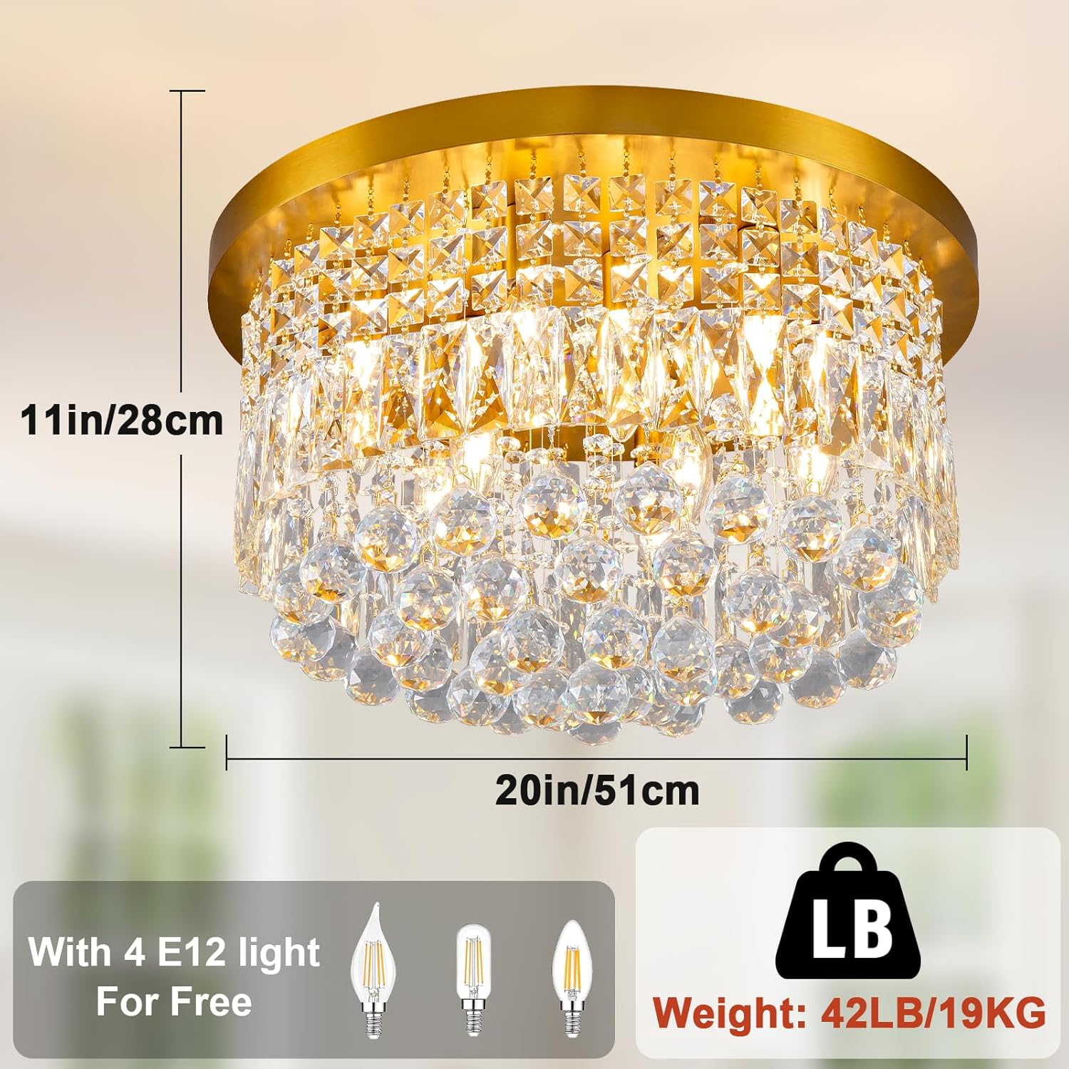 9 Light Modern Crystal Raindrop Chandelier Lighting Flush Mount