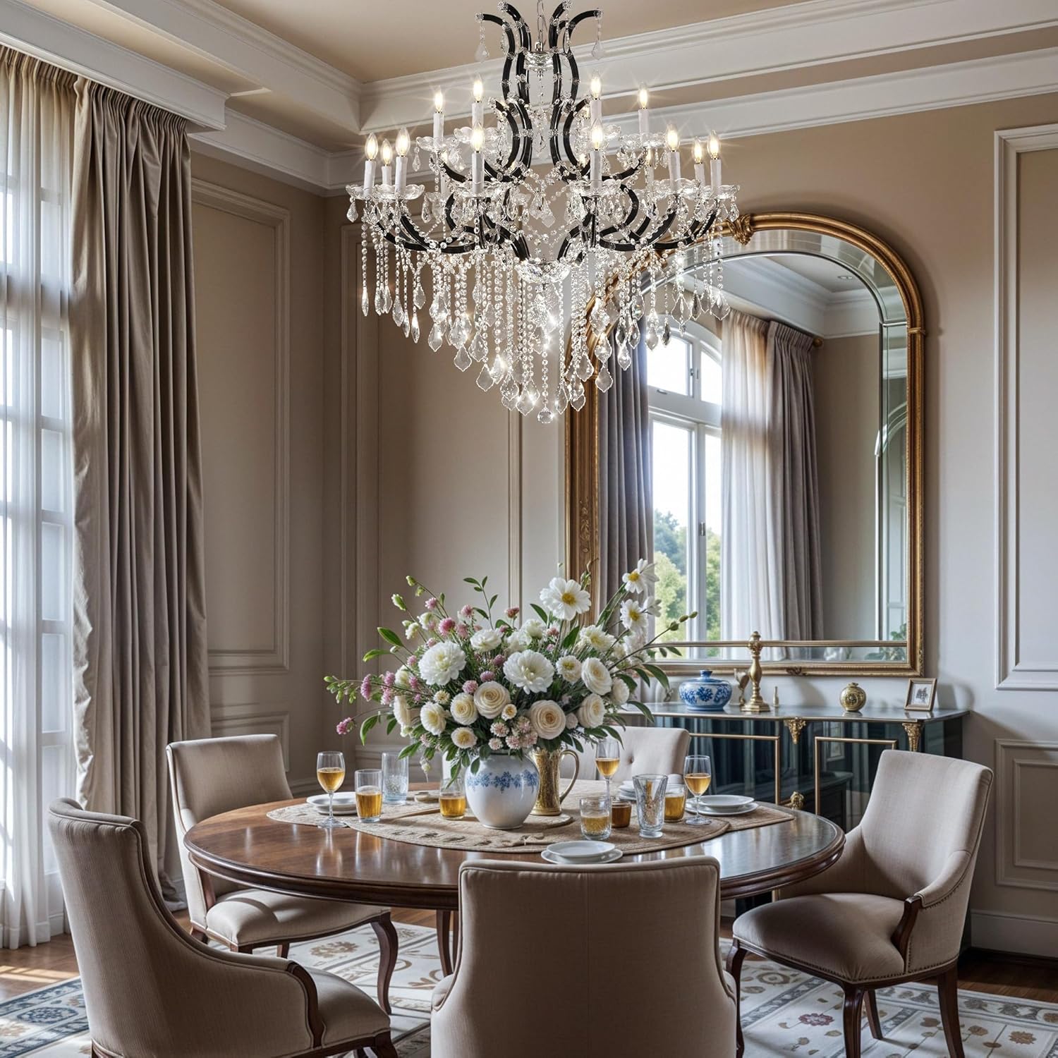 Black Large K9 Crystal Chandelier 18-Lighting Maria Theresa Chandeliers Luxury Modern High Ceiling Candle Chandelier Pendant Light Fixture 41" for Living Room, Dining, Foyer, Staircase, Entryway