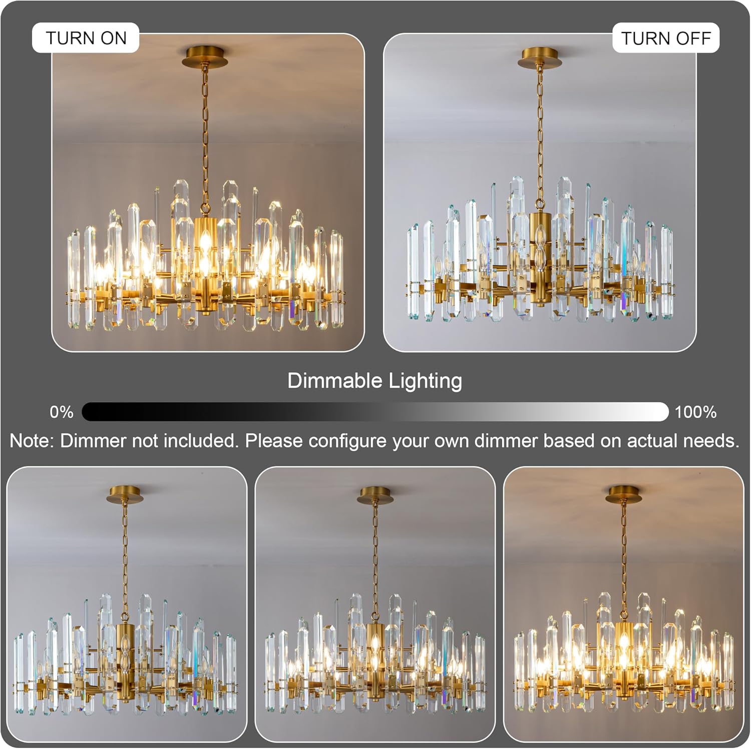 36" Luxury Gold Crystal 16-Light Round Adjustable Chandelier