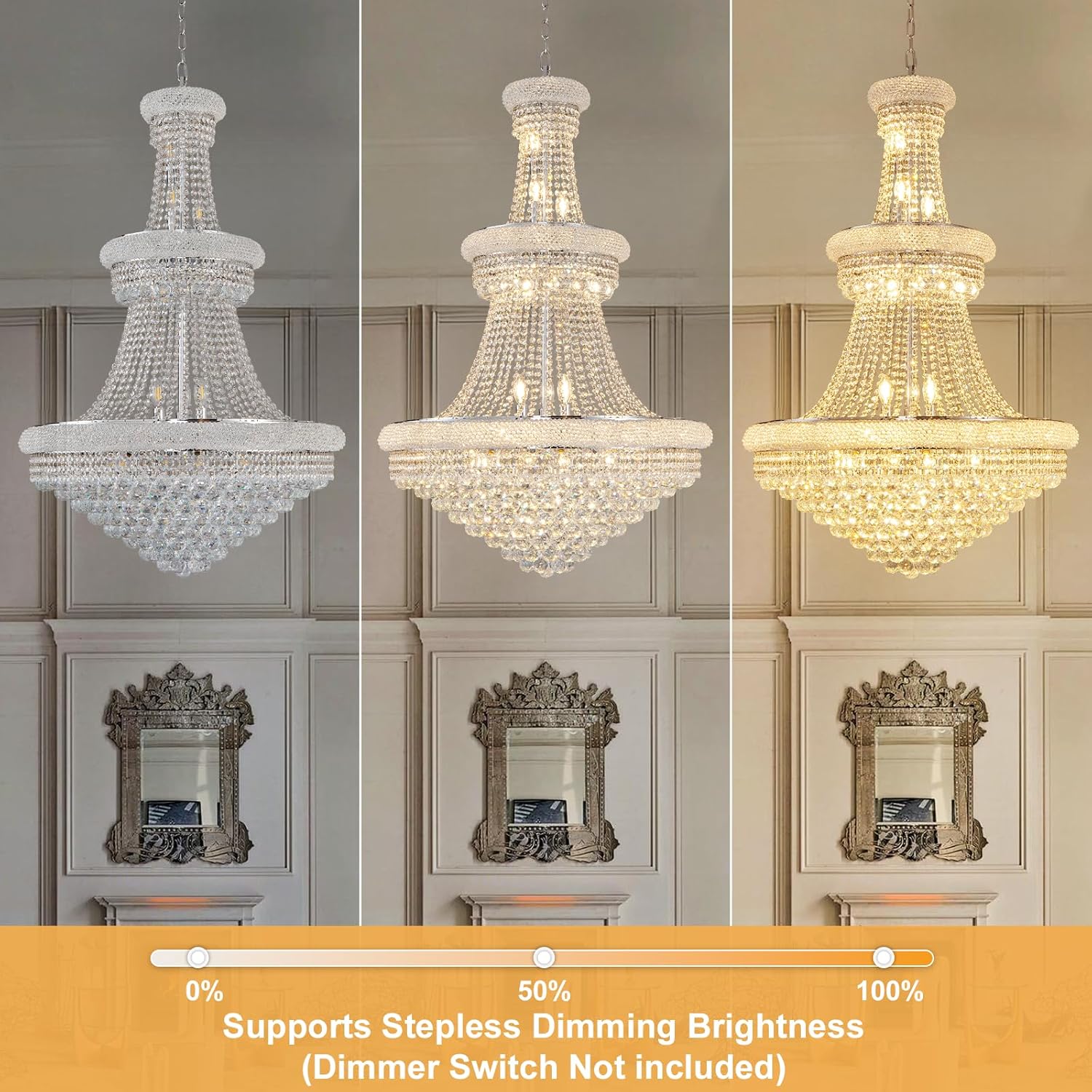BEIRIO Chrome 24-Light Crystal Chandelier for High Ceilings