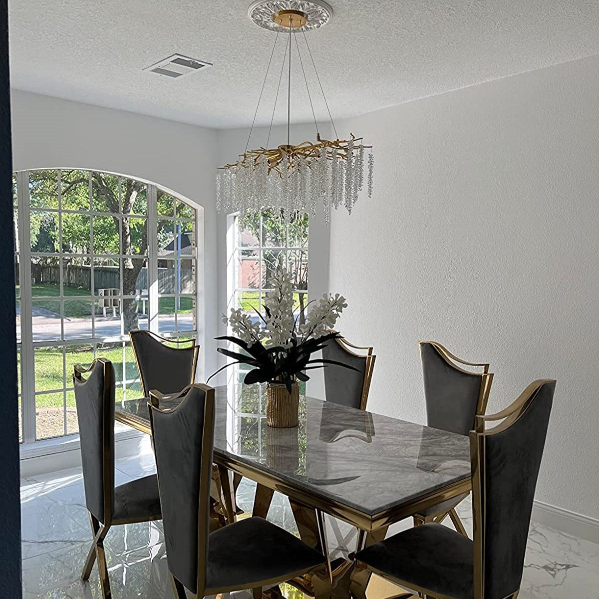 Elegant Crystal Icicle Chandelier in Branch Style for Dining Table Use