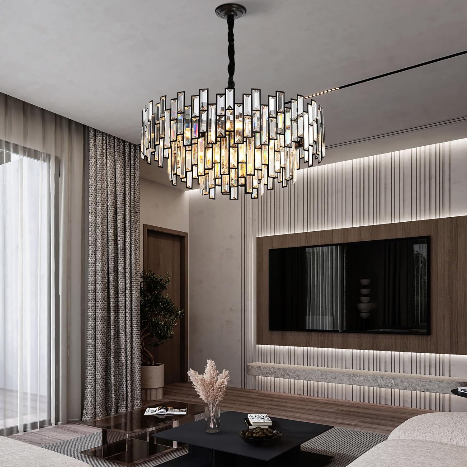 Modern Crystal Chandelier for High Ceilings