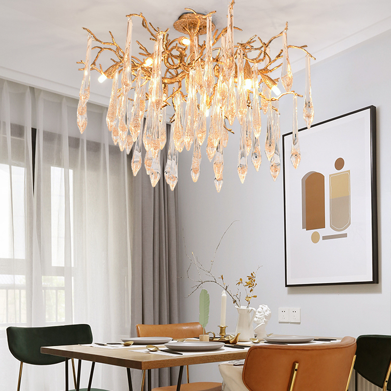Agnes Brass Branch Crystal Ceiling Light - Ineffable Lighting