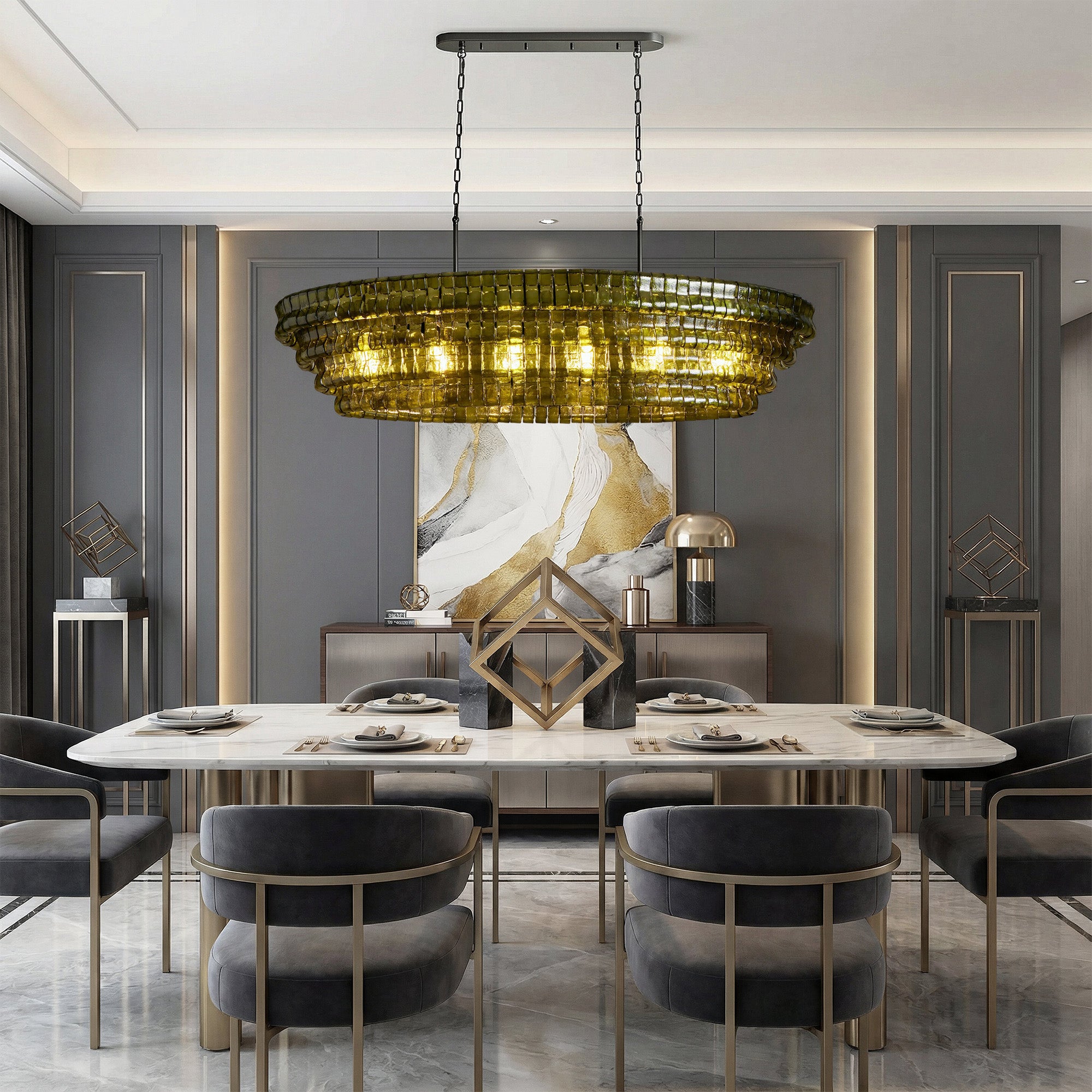 Ghiaccio Oval Chandelier 54"W/65"W