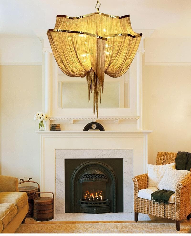 JC Liz Luxury Double-Layer Aluminum Chain Tassel Chandelier