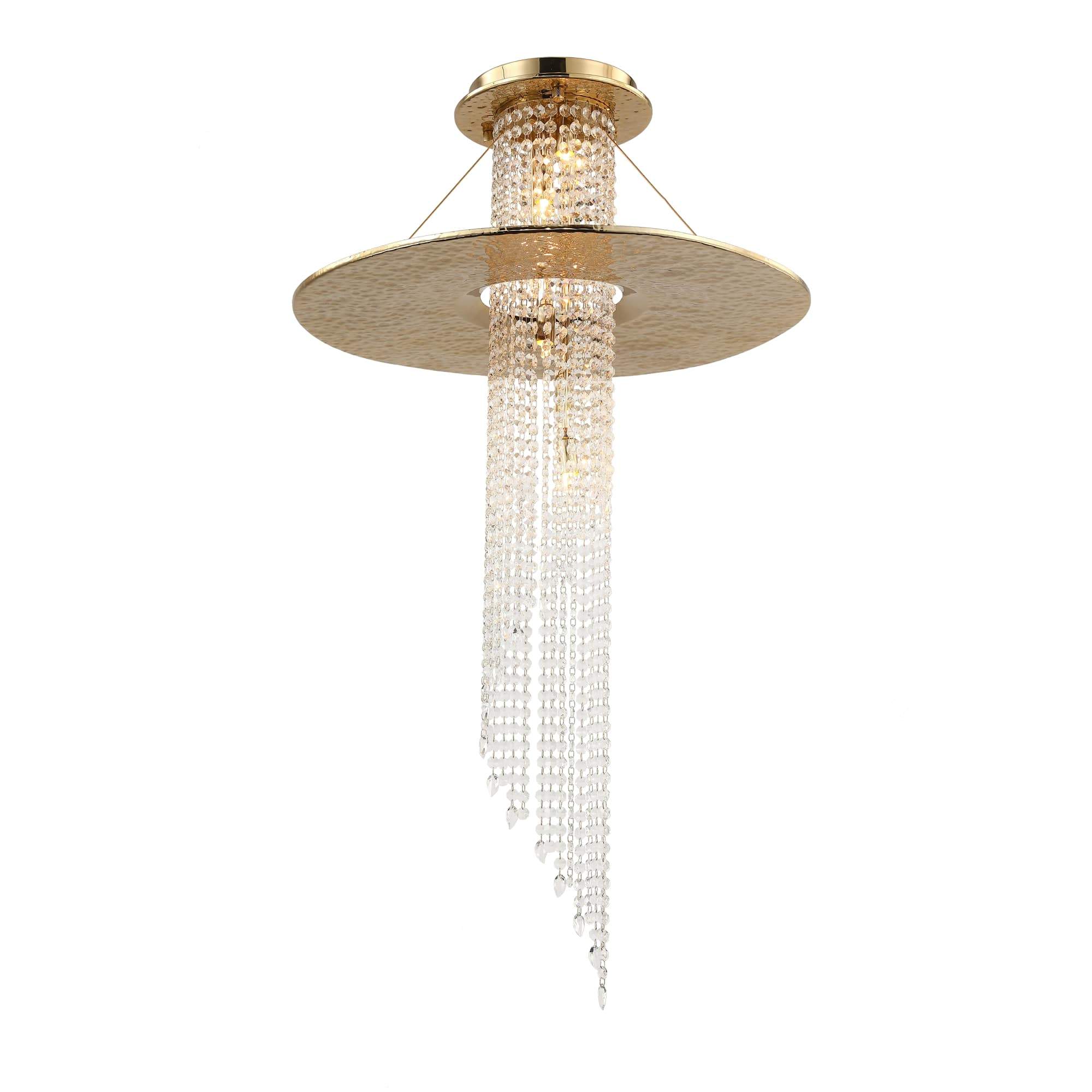 JC Angelina Flushmount Brass Crystal Pendant Chandelier