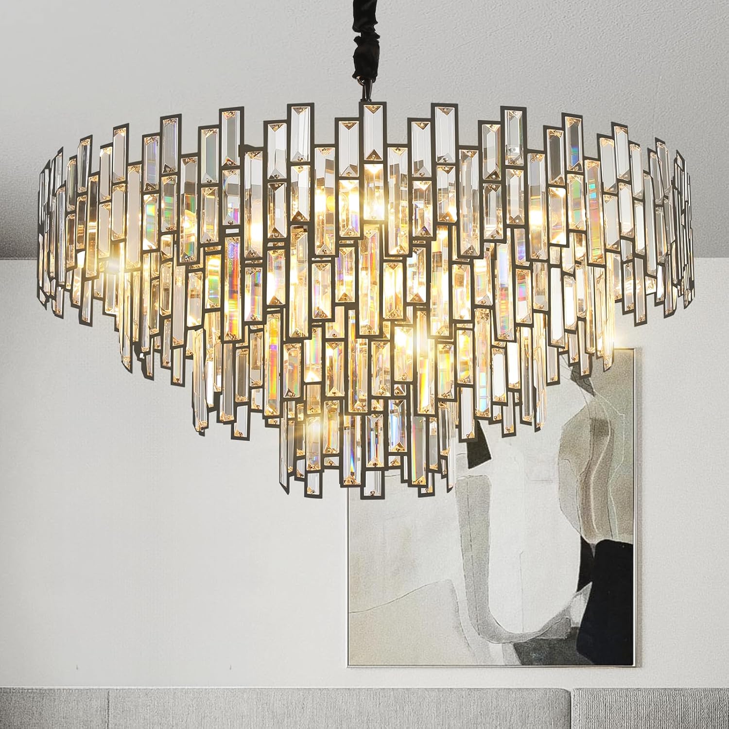 Modern Crystal Chandelier for High Ceilings