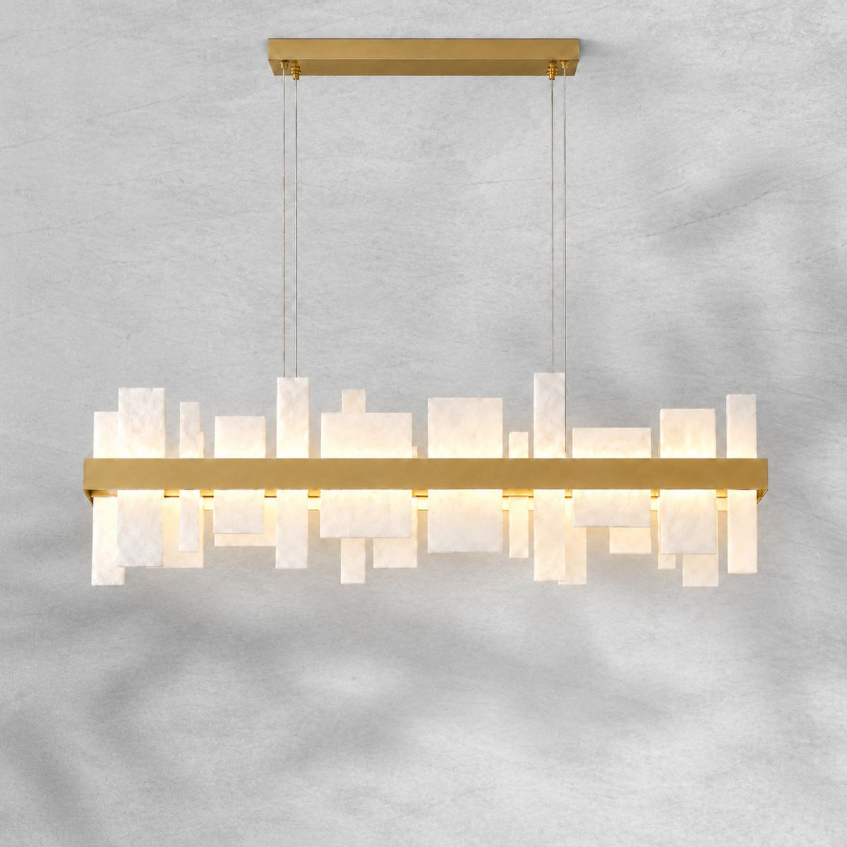 Linear Alabaster and Gold Stainless Steel Dining Chandelier