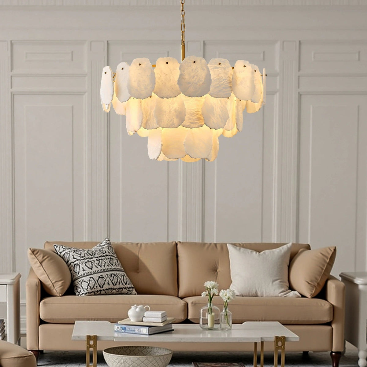Your Brand Tiered Round Alabaster Chandelier
