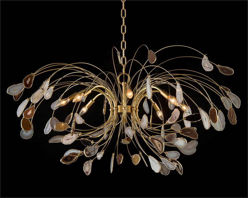 Agate and Brass Eight-Light Chandelier - Merlin Lamps