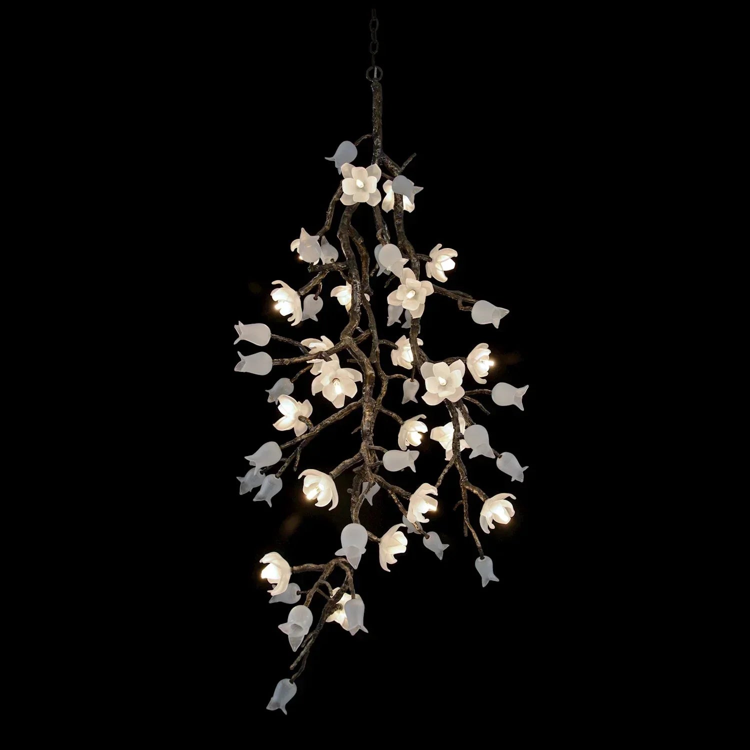 Churippu Magnolia & Tulip Glass Bronze Vertical Twenty-One Light Chandelier AJC-9326 - Merlin Lamps