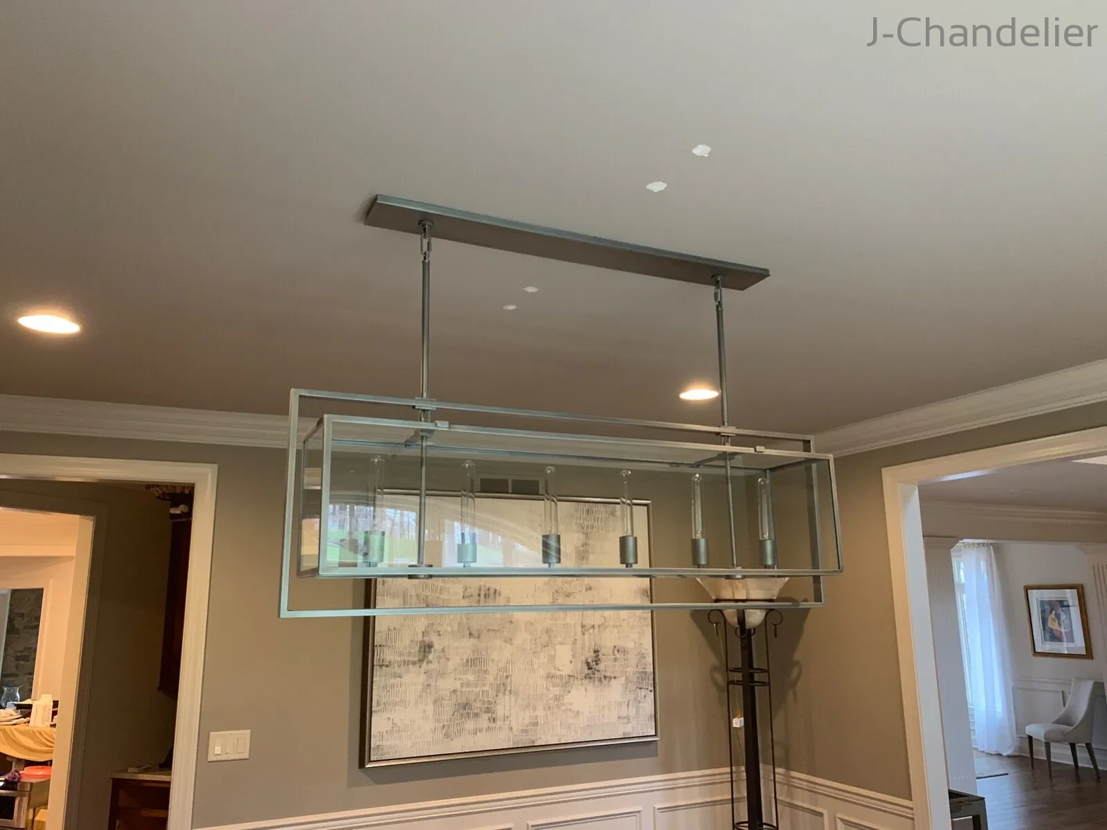 Baker Glass Lantern Rectangular Chandelier 54"