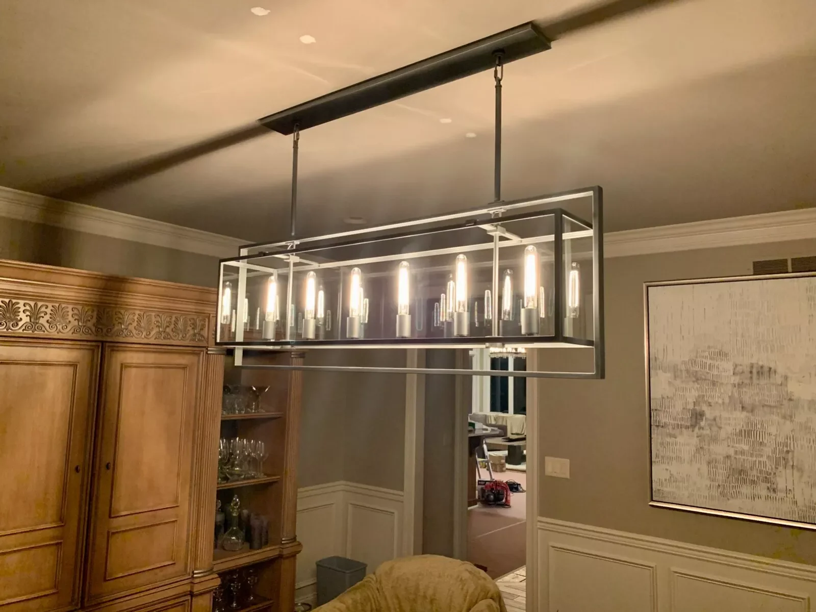 Baker Glass Lantern Rectangular Chandelier 54"