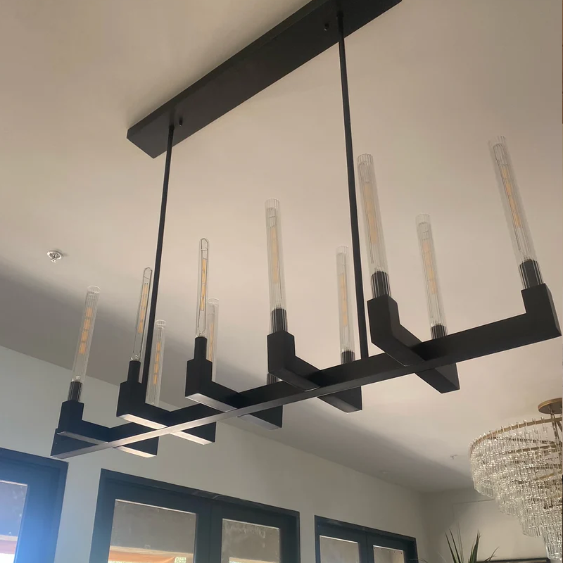Cannel Glass Linear Chandelier 67"