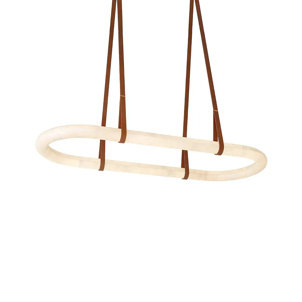 Alabaster Round Leather Chandelier – Luxury LED Ceiling Light