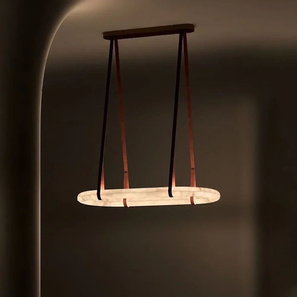 Alabaster Round Leather Chandelier – Luxury LED Ceiling Light