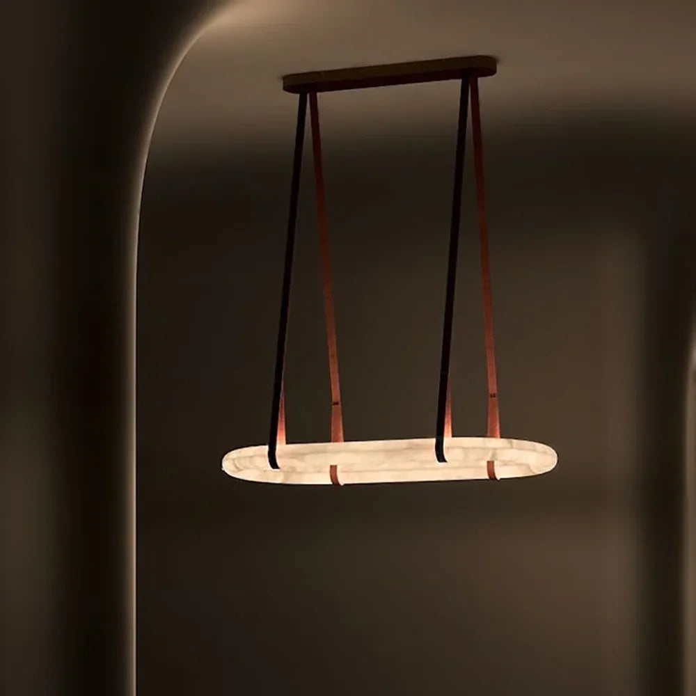 Alabaster Round Leather Chandelier – Luxury LED Ceiling Light