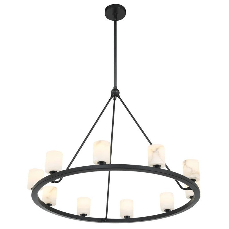 Agron 10-Light Alabaster Chandelier with Brass & Black Finish