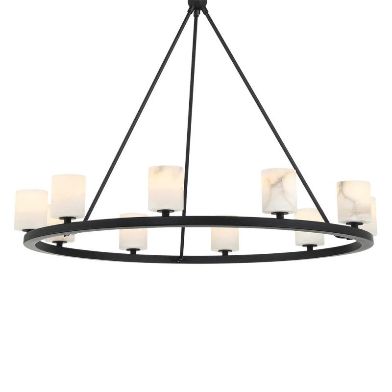 Agron 10-Light Alabaster Chandelier with Brass & Black Finish