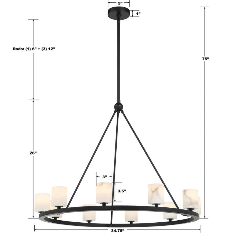 Agron 10-Light Alabaster Chandelier with Brass & Black Finish