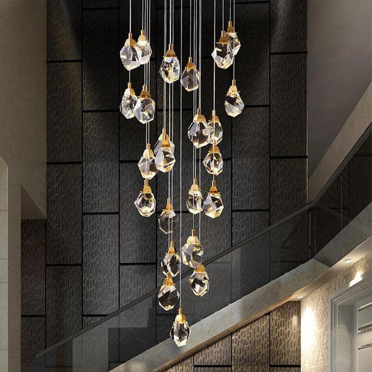 Masonry Faceted Crystal Prisms Chandeliers for Staircase Loft