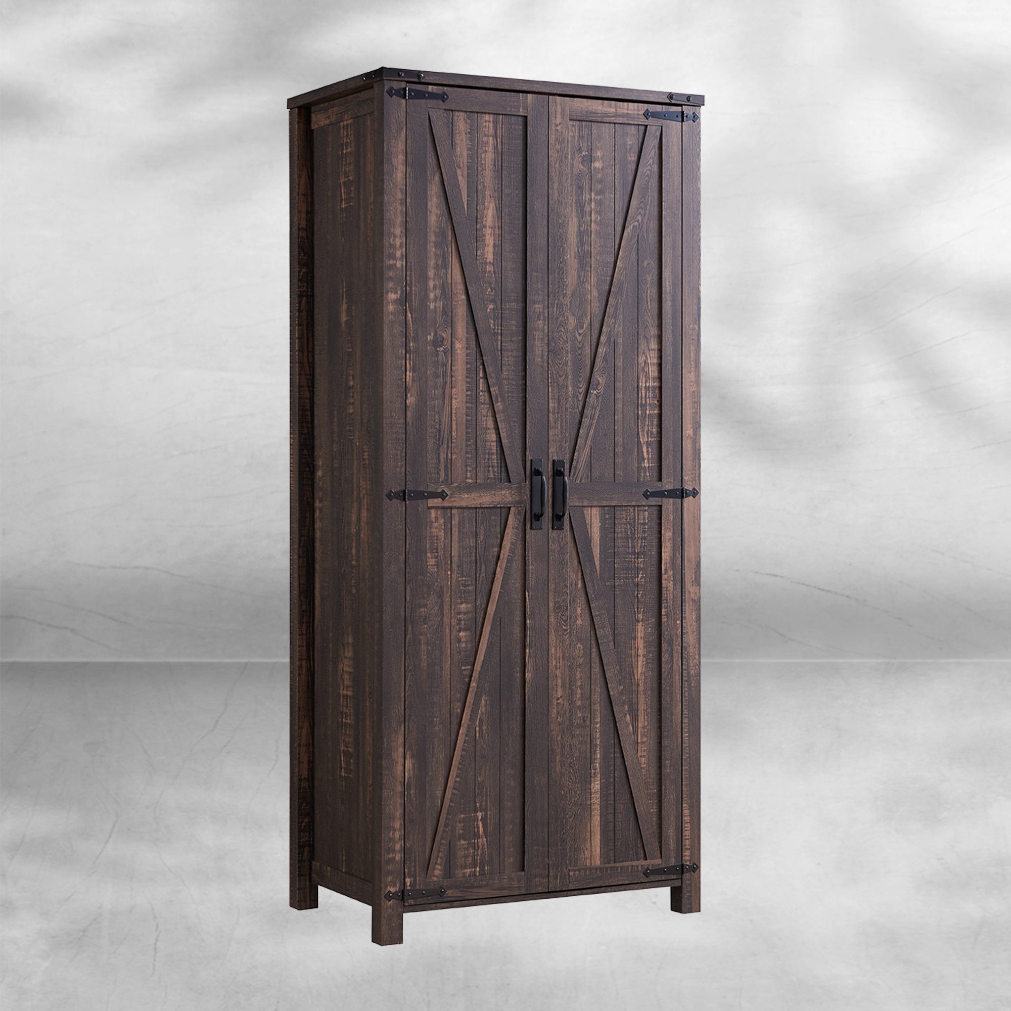 32" Farmhouse Armoire Adjustable Shelves Rustic Pantry with Barn Doors