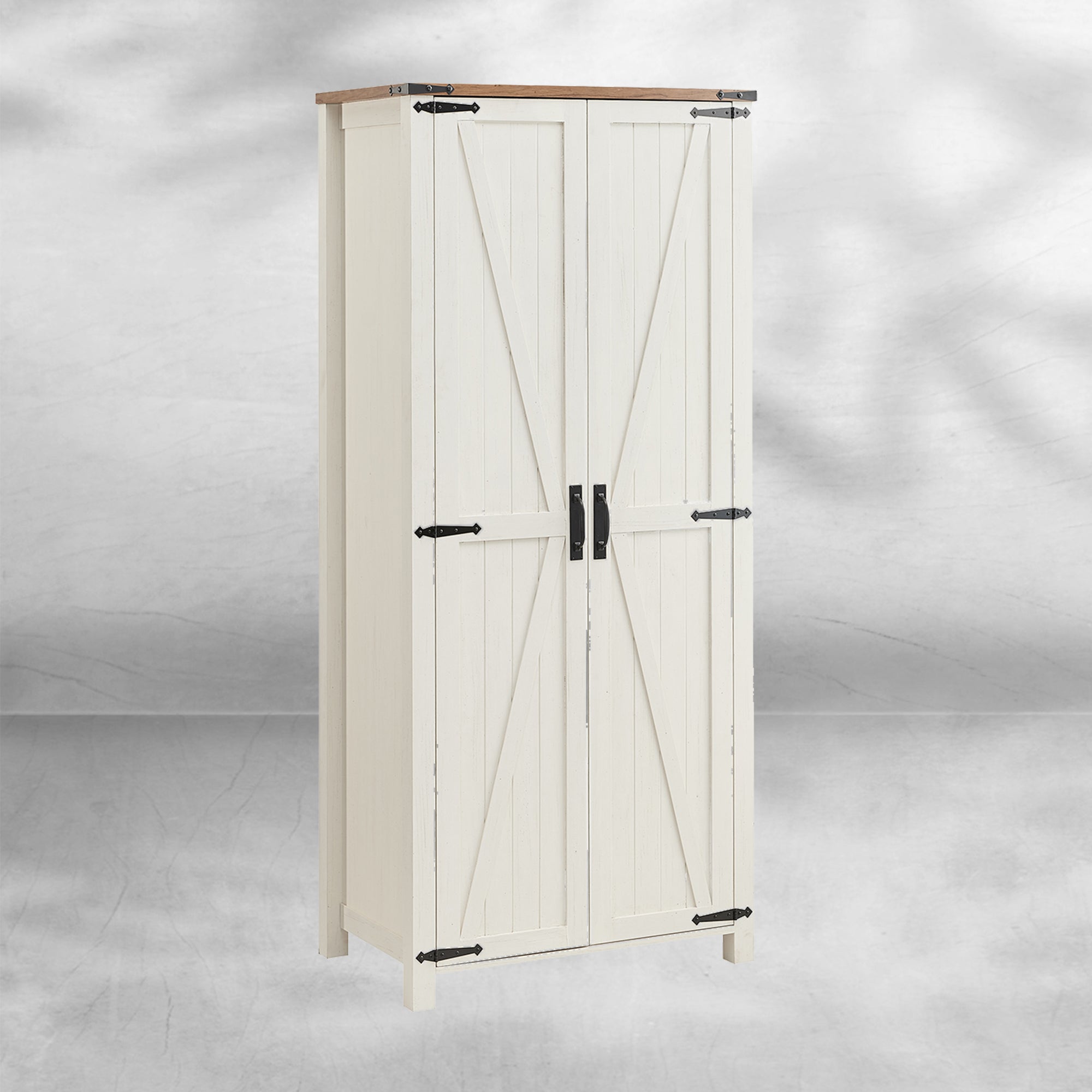 32" Farmhouse Armoire Adjustable Shelves Rustic Pantry with Barn Doors