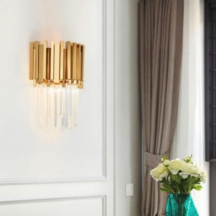 Gold Clear Crystal Wall Sconce 18"H