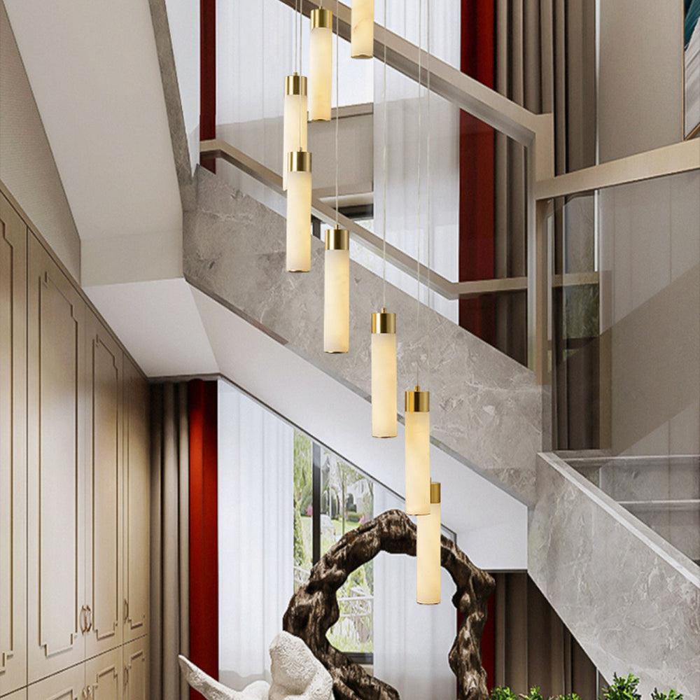 Celestial Alabaster Cascade Gold Chandelier with Integrated LED