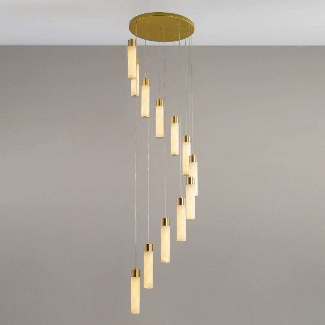 Celestial Alabaster Cascade Gold Chandelier with Integrated LED