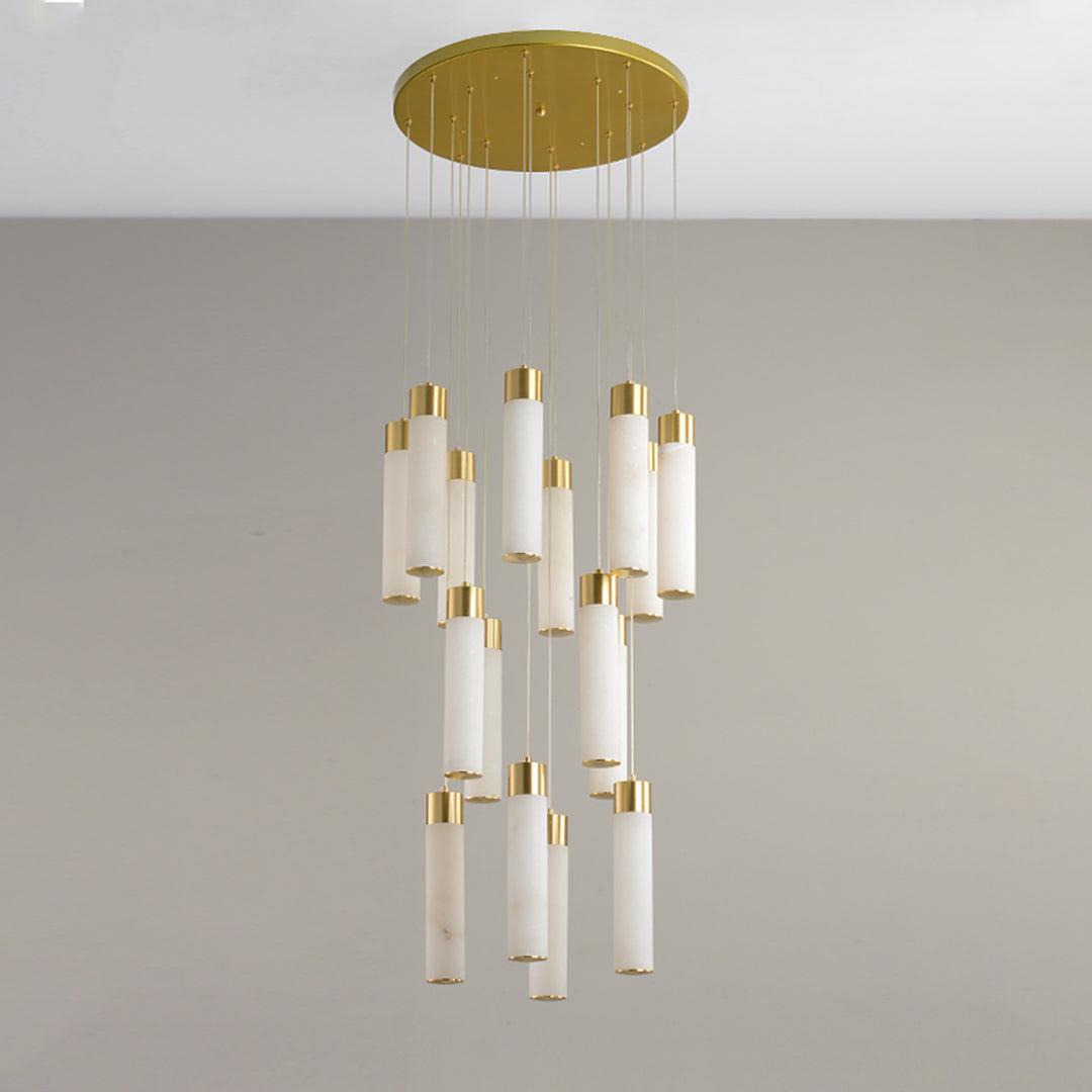 Celestial Alabaster Cascade Gold Chandelier with Integrated LED
