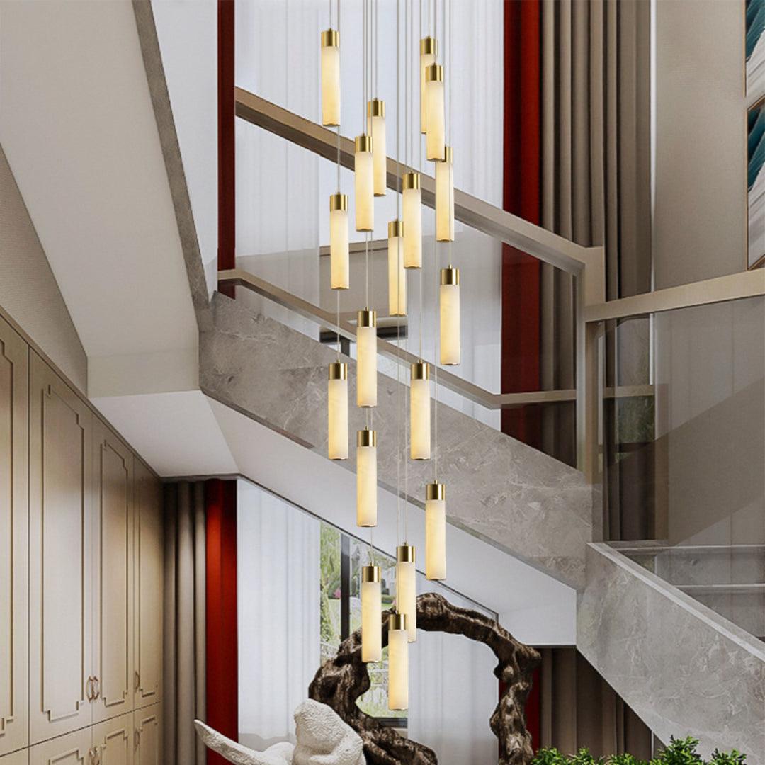 Celestial Alabaster Cascade Gold Chandelier with Integrated LED