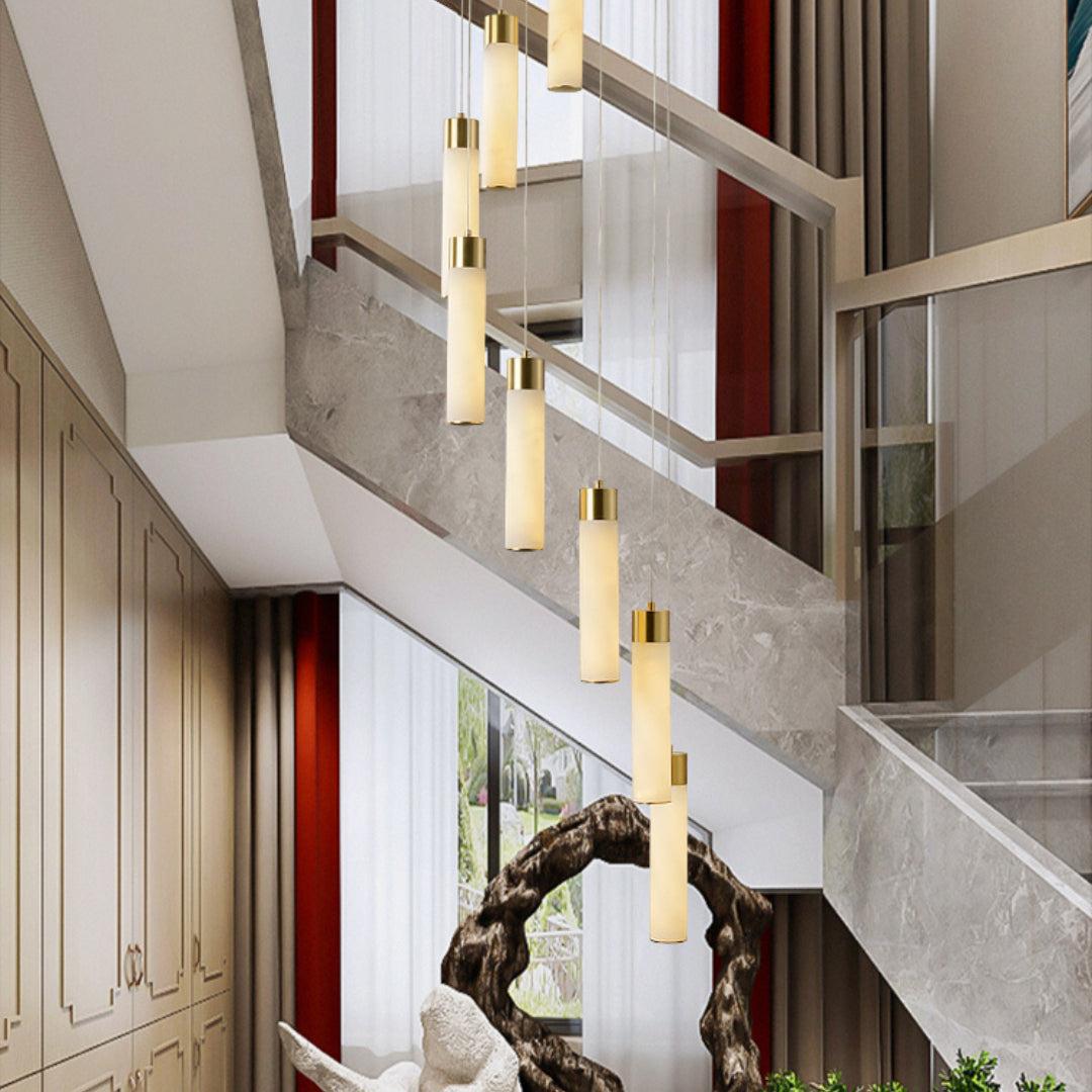 Celestial Alabaster Cascade Gold Chandelier with Integrated LED