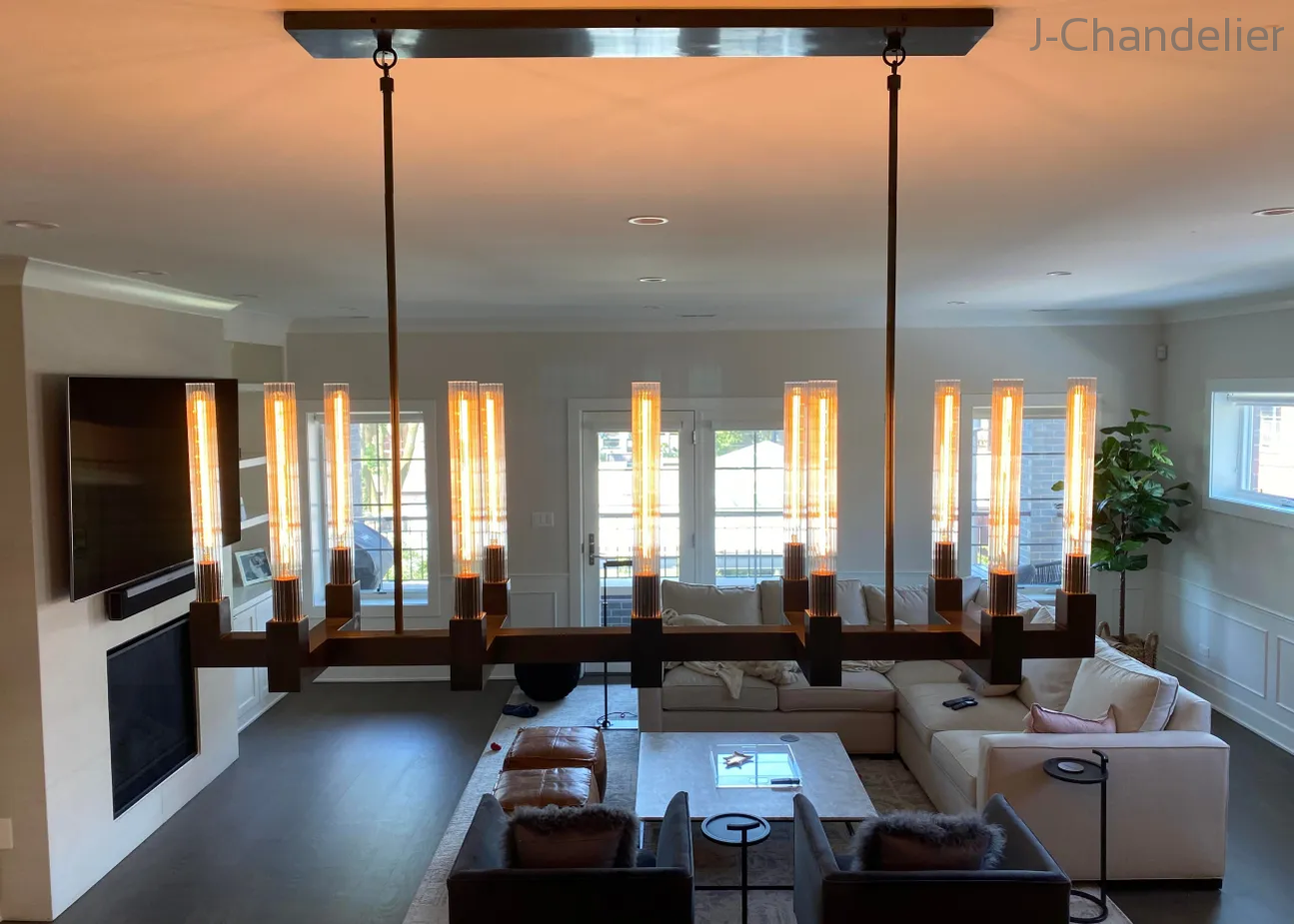 Cannel Glass Linear Chandelier 55"