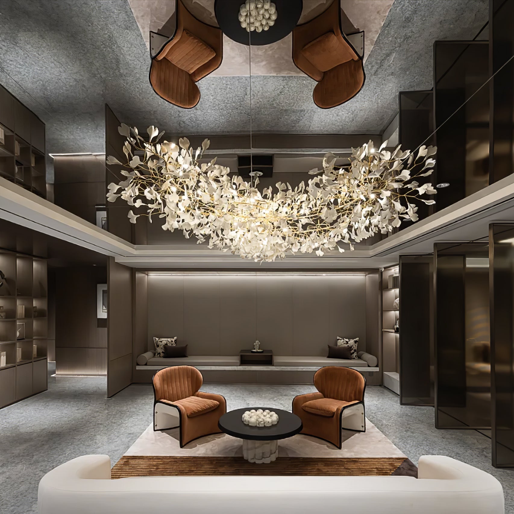 Gingko Leaves Ceramics Spiral Branch Chandelier