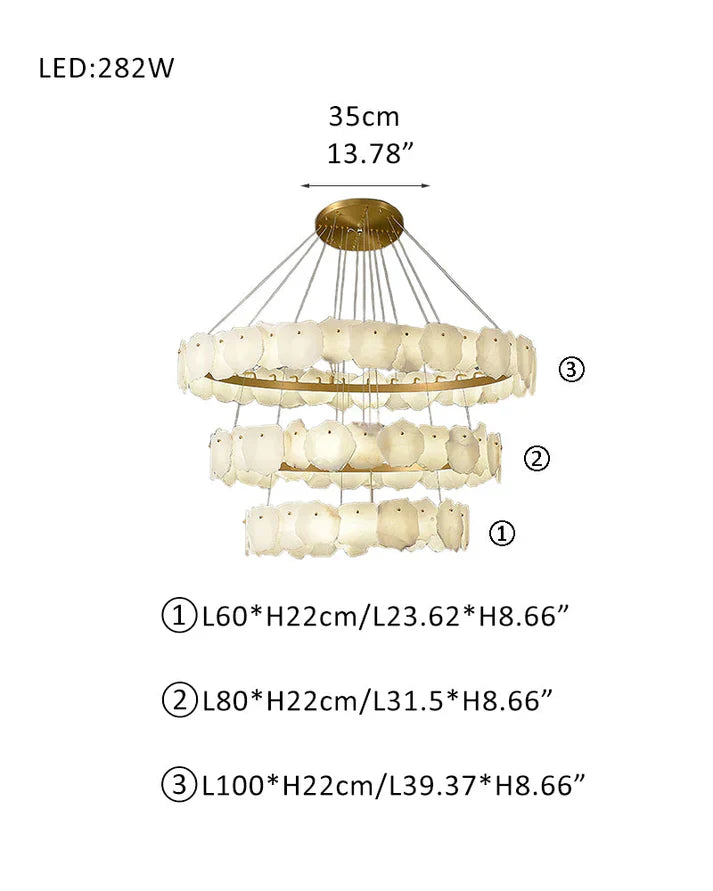 Irregular Alabaster Multi-Layered Round Chandelier