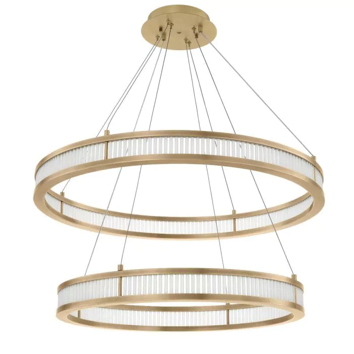 Thibaud Double Modern Brass Chandelier (Antique Brass &amp; Frosted Glass Finish)