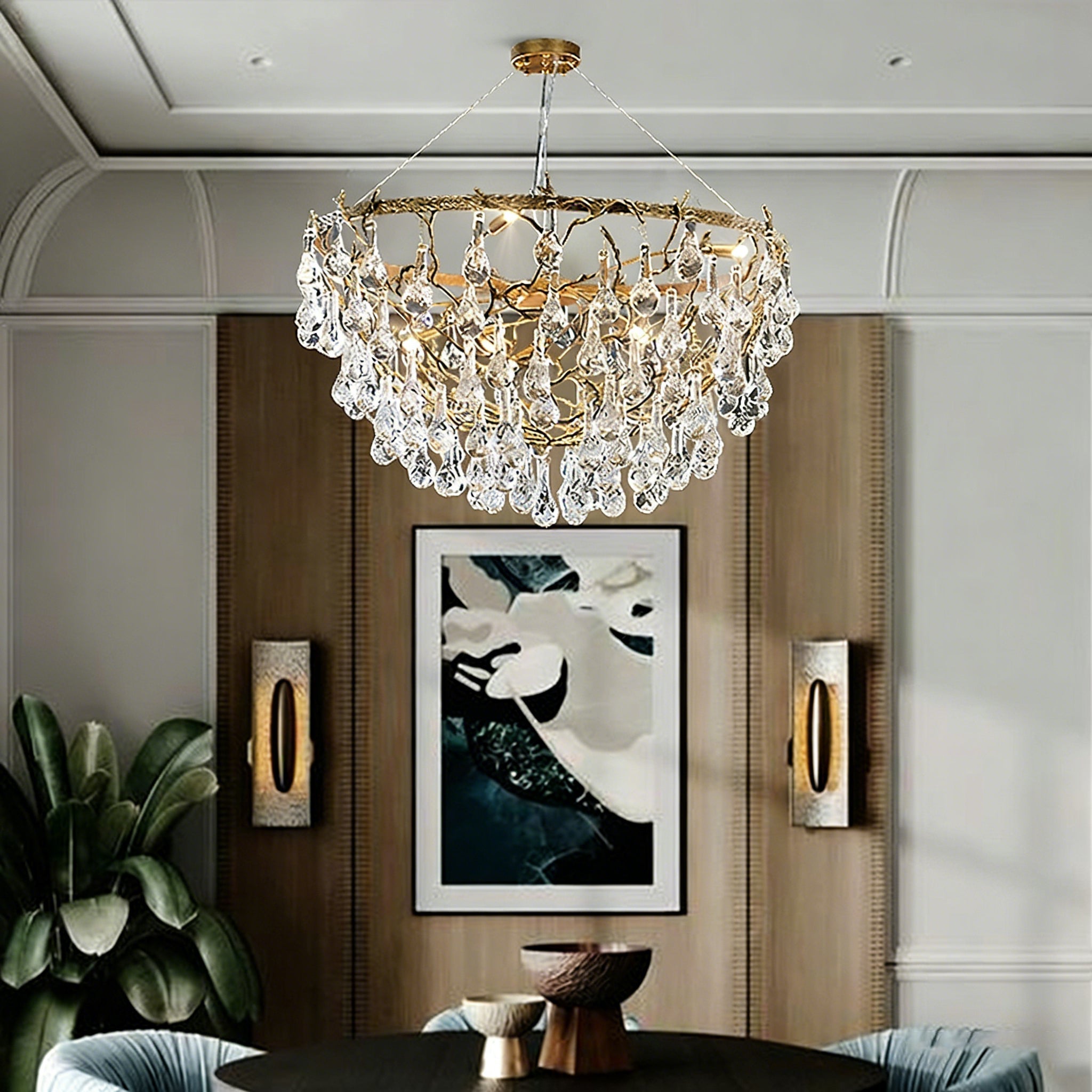 Doris Branch Brass Crystal Chandelier