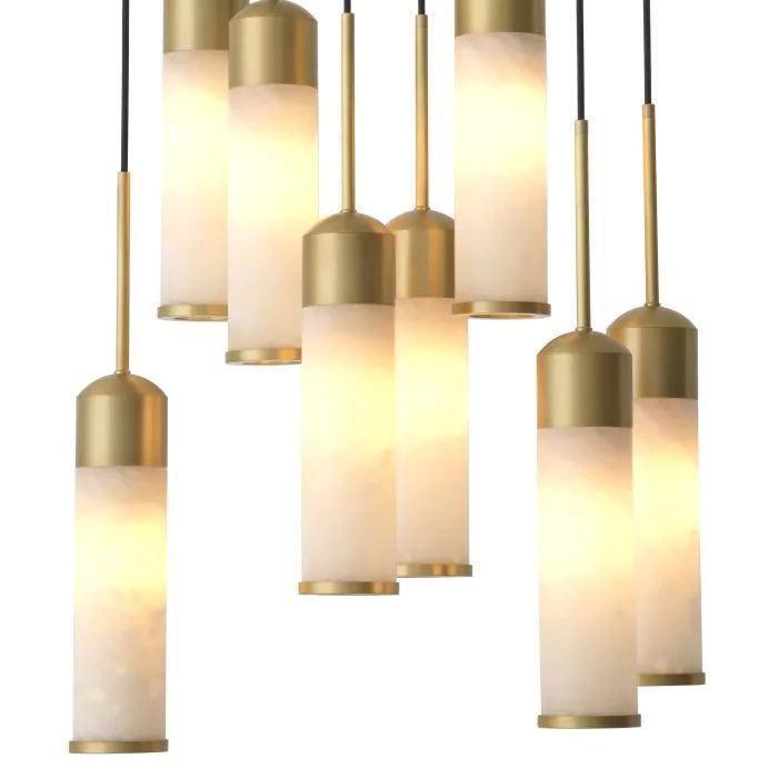 EOS Modern Brass Chandelier Antique Brass Finish Alabaster Shades