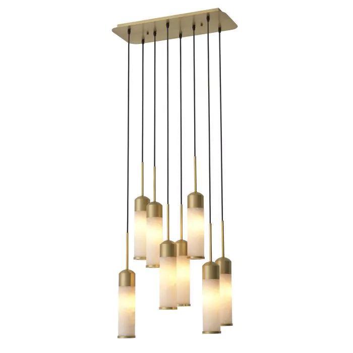 EOS Modern Brass Chandelier Antique Brass Finish Alabaster Shades
