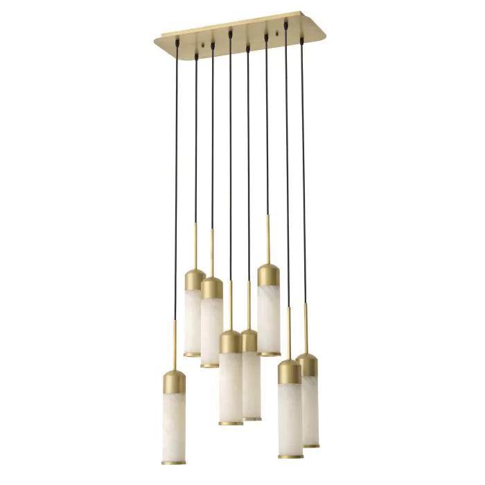 EOS Modern Brass Chandelier Antique Brass Finish Alabaster Shades