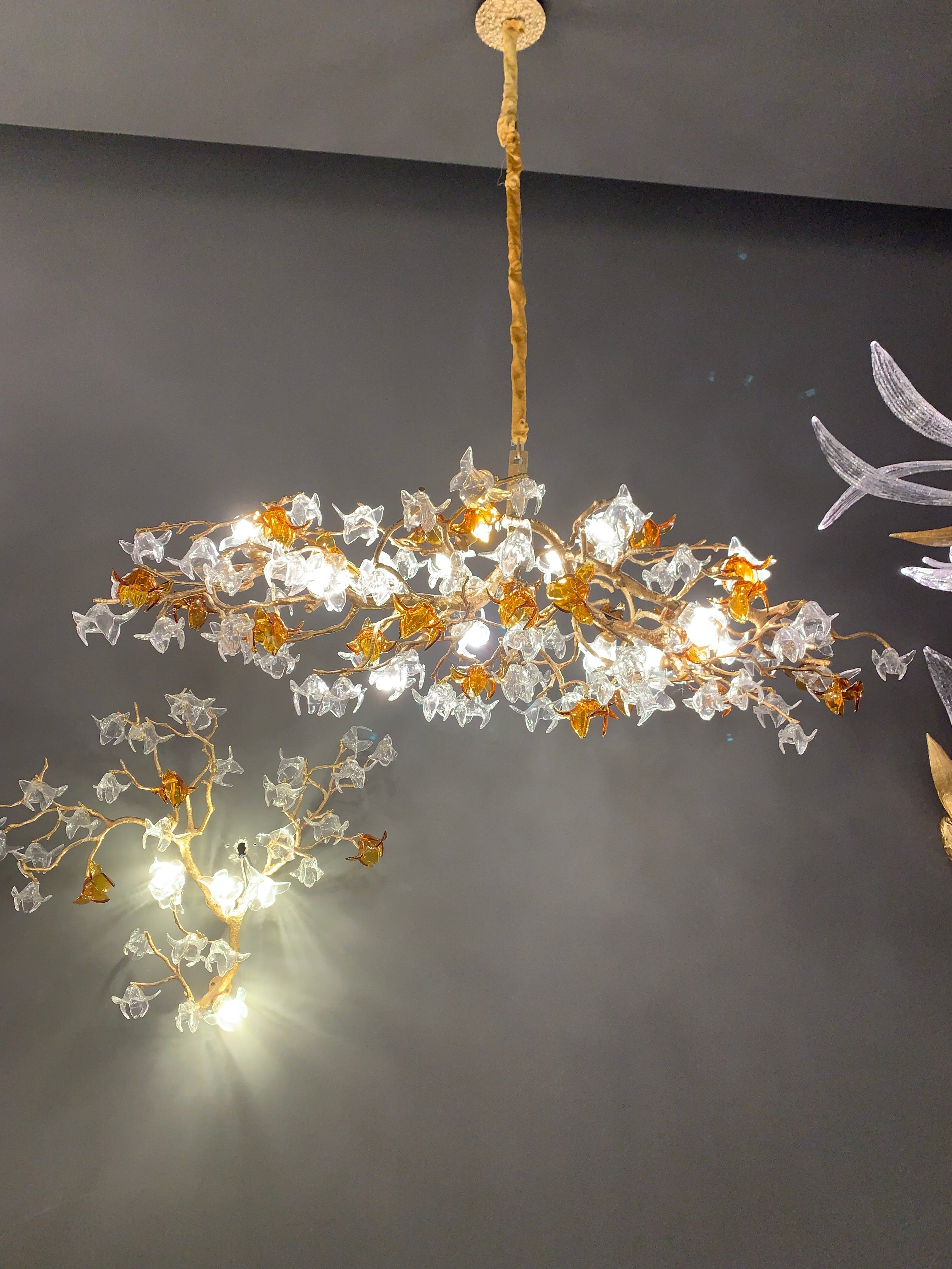 Designer Favorite Brass Branch Chandelier with Artistic Flower Glass for Dining Room Living Room and Kitchen Island