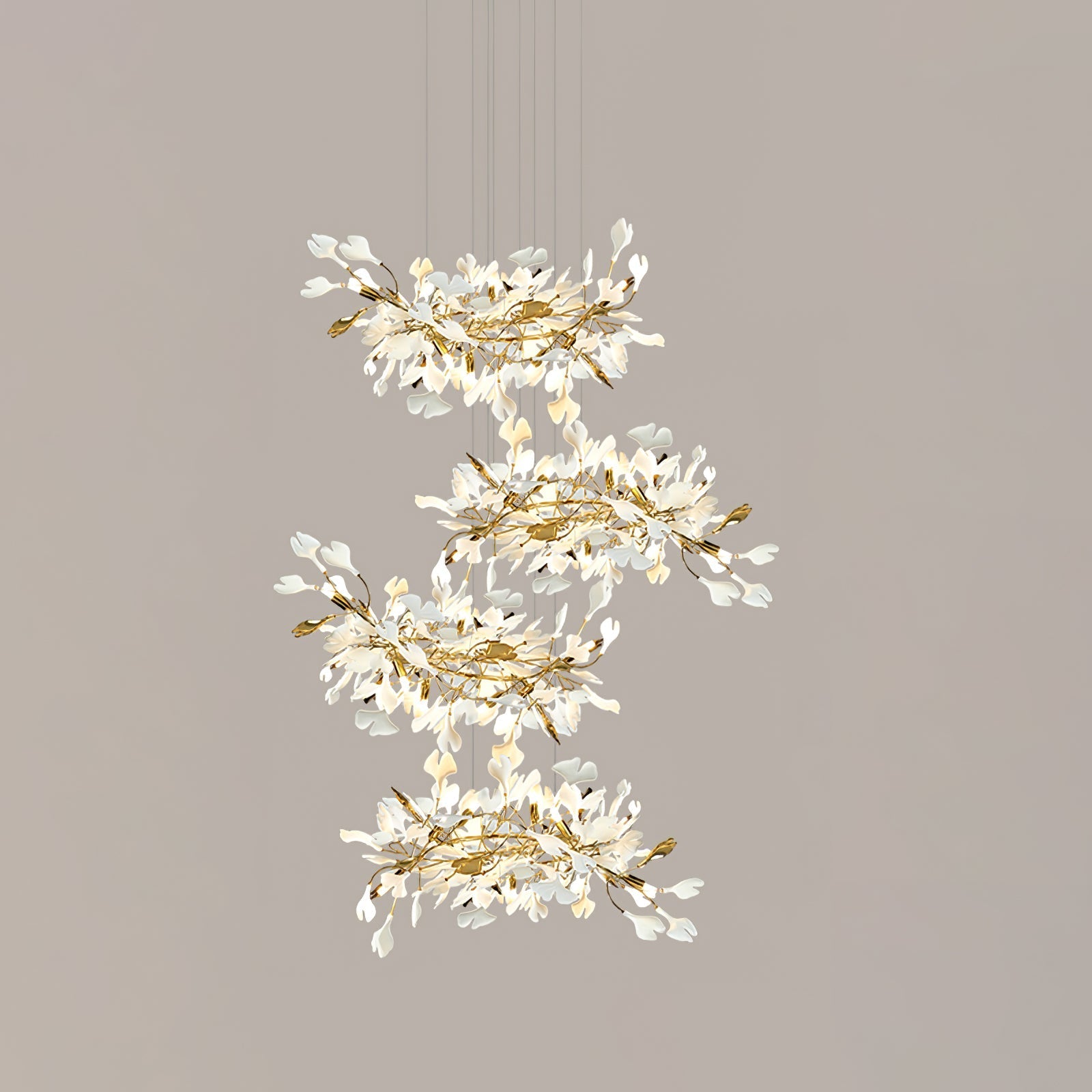 Gingko Leaves Ceramics Spiral Branch Chandelier